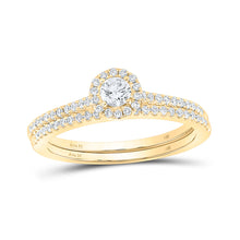  14k Yellow Gold Round Diamond Halo Bridal Wedding Ring Band Set 1/2 Cttw