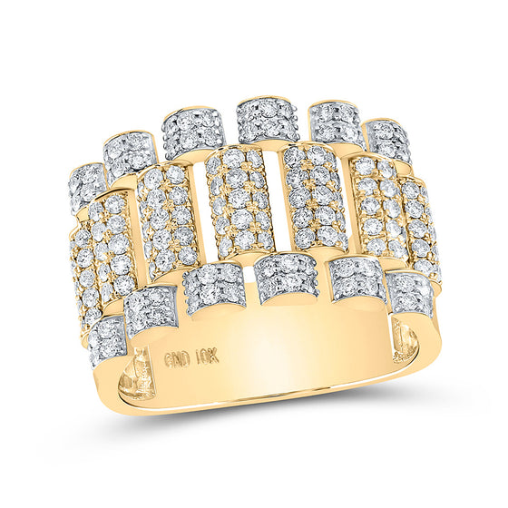 10k Yellow Gold Mens Round Diamond Statement Band Ring 1-5/8 Cttw