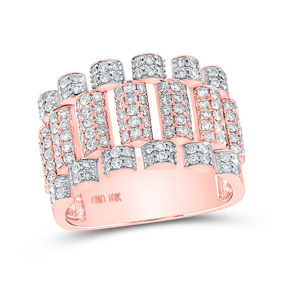 10k Rose Gold Mens Round Diamond Statement Band Ring 1-5/8 Cttw