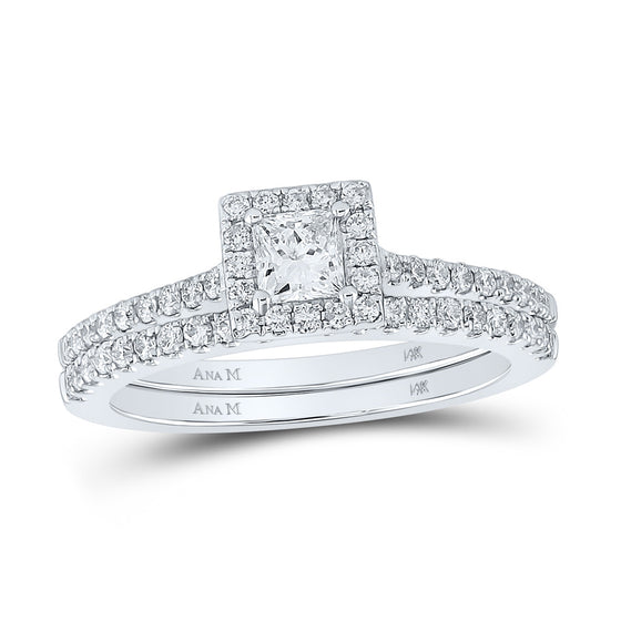 14k Two-tone Gold Princess Diamond Halo Bridal Wedding Ring Band Set 7/8 Cttw