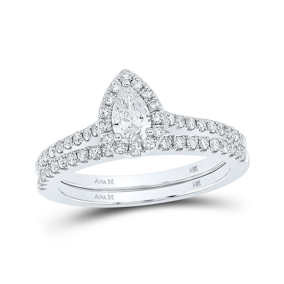 14k Two-tone Gold Pear Diamond Halo Bridal Wedding Ring Band Set 7/8 Cttw