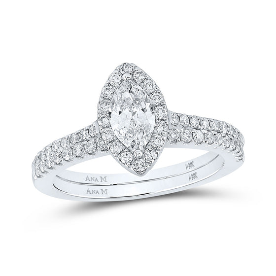 14k Two-tone Gold Marquise Diamond Halo Bridal Wedding Ring Band Set 1 Cttw