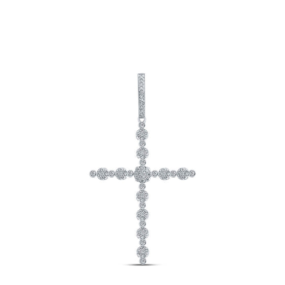 10k White Gold Womens Round Diamond Cross Pendant 3/4 Cttw