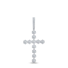  10k White Gold Womens Round Diamond Cross Pendant 1-3/8 Cttw