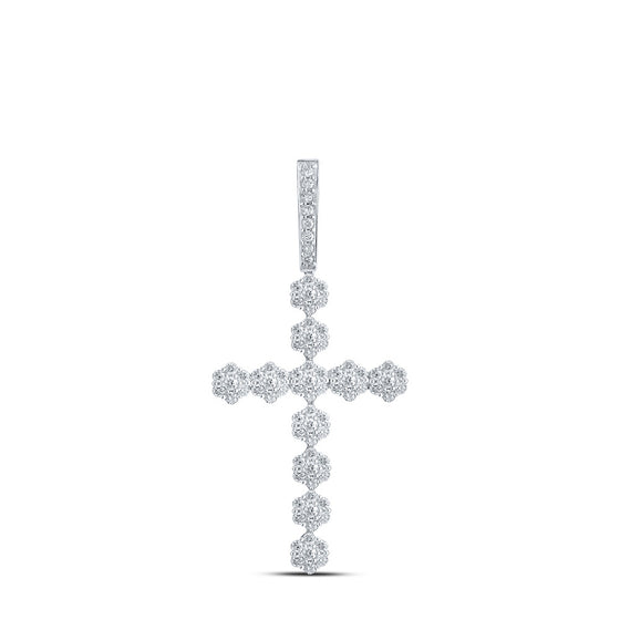 10k White Gold Womens Round Diamond Cross Pendant 1-3/8 Cttw