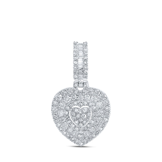 10k White Gold Womens Round Diamond Heart Pendant 1-1/5 Cttw
