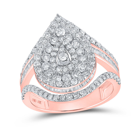 10k Rose Gold Womens Round Diamond Teardrop Ring 1-7/8 Cttw