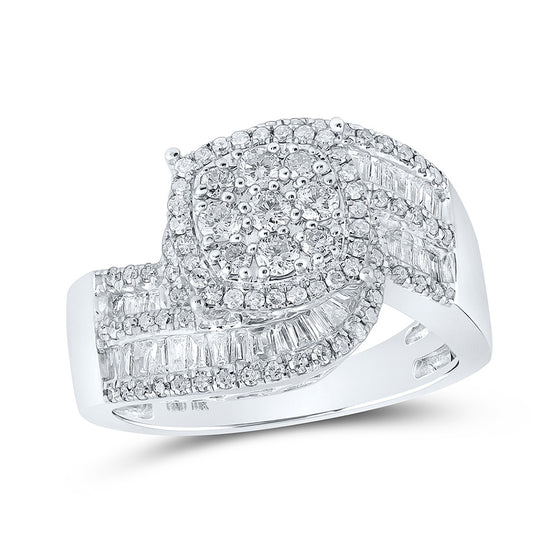 10k White Gold Womens Round Diamond Cluster Ring 1 Cttw