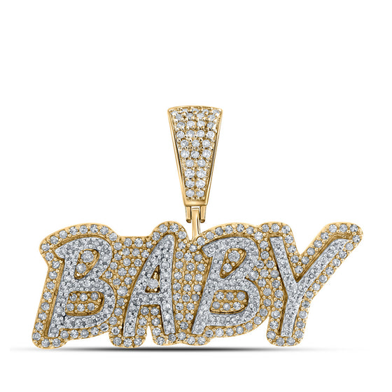 10k Yellow Gold Mens Round Diamond BABY Charm Pendant 7/8 Cttw