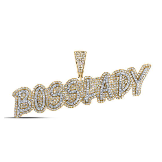 10k Yellow Gold Mens Round Diamond BOSSLADY Charm Pendant 1-1/2 Cttw