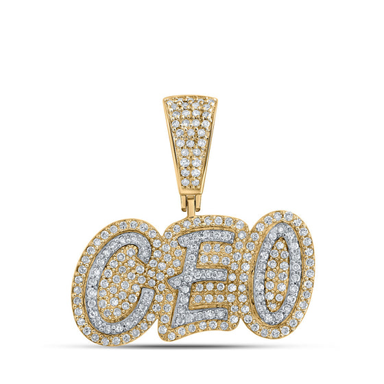 10k Yellow Gold Mens Round Diamond CEO Charm Pendant 5/8 Cttw