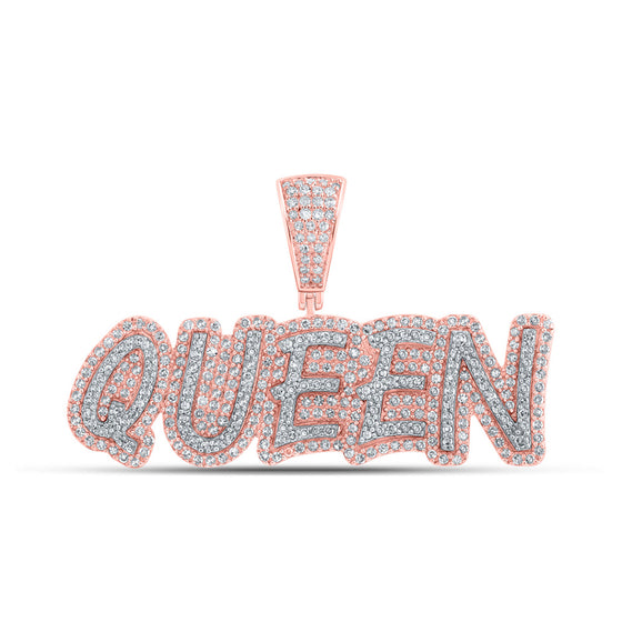10k Rose Gold Mens Round Diamond QUEEN Charm Pendant 1 Cttw