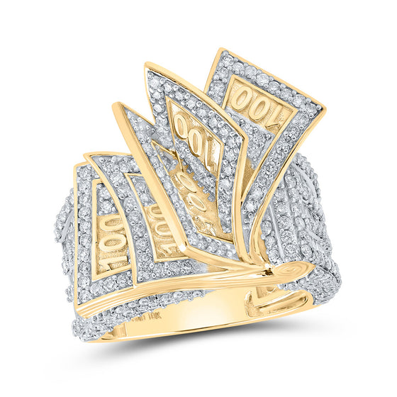 10k Yellow Gold Mens Baguette Diamond 100 Bill Band Ring 3-1/3 Cttw