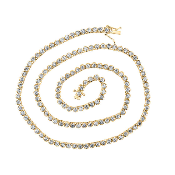 14k Yellow Gold Mens Round Diamond 18-inch Tennis Chain Necklace 6-7/8 Cttw