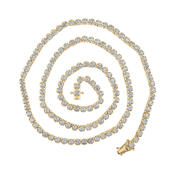 14k Yellow Gold Mens Round Diamond 20-inch Tennis Chain Necklace 11-1/4 Cttw