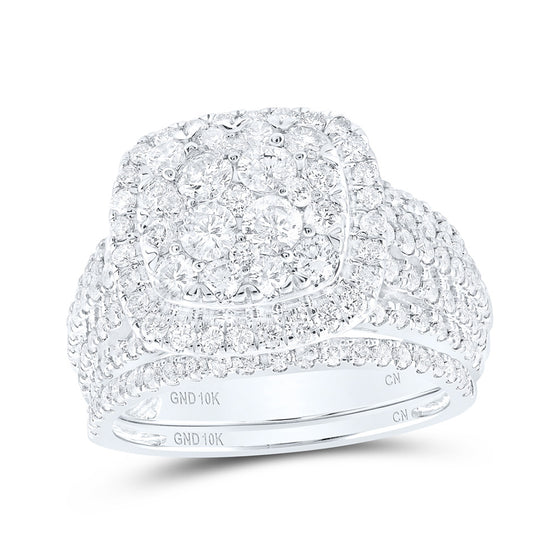 10k White Gold Round Diamond Square Halo Bridal Wedding Ring Band Set 2 Cttw