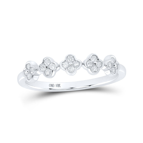 10k White Gold Womens Round Diamond Clover Stackable Band Ring 1/6 Cttw