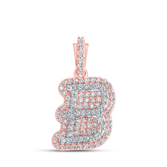 10k Rose Gold Womens Round Diamond B Initial Letter Pendant 1/4 Cttw