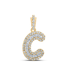  10k Yellow Gold Womens Round Diamond C Initial Letter Pendant 1/6 Cttw