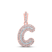  10k Rose Gold Womens Round Diamond C Initial Letter Pendant 1/6 Cttw