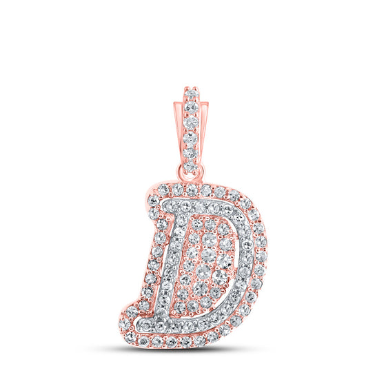10k Rose Gold Womens Round Diamond D Initial Letter Pendant 1/5 Cttw