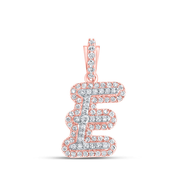10k Rose Gold Womens Round Diamond E Initial Letter Pendant 1/5 Cttw