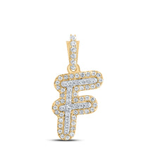  10k Yellow Gold Womens Round Diamond F Initial Letter Pendant 1/6 Cttw