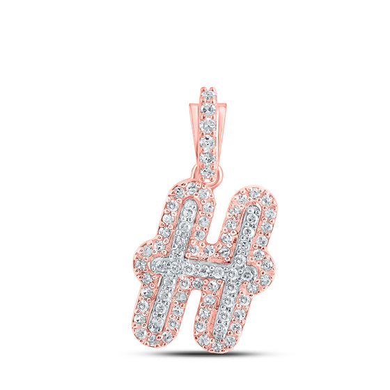 10k Rose Gold Mens Round Diamond H Initial Letter Charm Pendant 1/5 Cttw