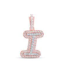  10k Rose Gold Womens Round Diamond I Initial Letter Pendant 1/6 Cttw