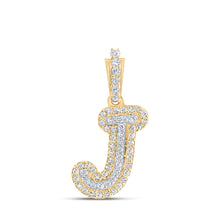  10k Yellow Gold Womens Round Diamond J Initial Letter Pendant 1/6 Cttw