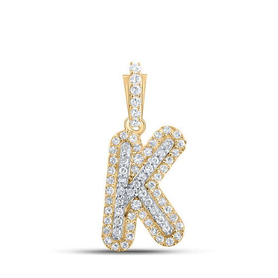 10k Yellow Gold Womens Round Diamond K Initial Letter Pendant 1/5 Cttw