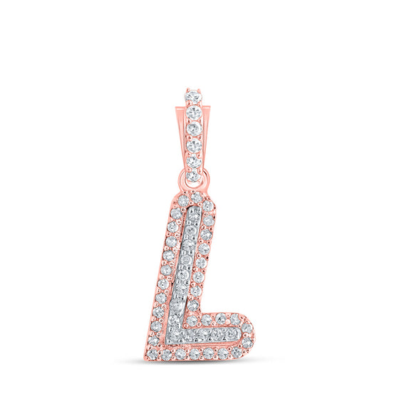 10k Rose Gold Womens Round Diamond L Initial Letter Pendant 1/8 Cttw