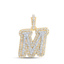  10k Yellow Gold Womens Round Diamond M Initial Letter Pendant 1/4 Cttw
