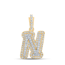  10k Yellow Gold Womens Round Diamond N Initial Letter Pendant 1/5 Cttw