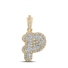  10k Yellow Gold Womens Round Diamond P Initial Letter Pendant 1/5 Cttw