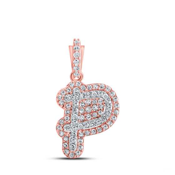 10k Rose Gold Womens Round Diamond P Initial Letter Pendant 1/5 Cttw