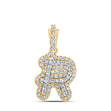 10k Yellow Gold Womens Round Diamond R Initial Letter Pendant 1/5 Cttw