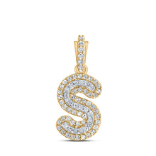  10k Yellow Gold Womens Round Diamond S Initial Letter Pendant 1/5 Cttw