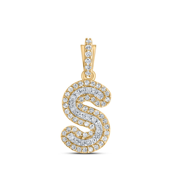 10k Yellow Gold Womens Round Diamond S Initial Letter Pendant 1/5 Cttw
