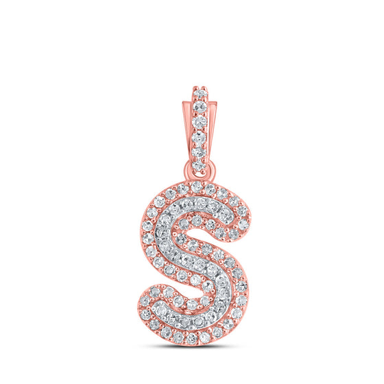 10k Rose Gold Womens Round Diamond S Initial Letter Pendant 1/5 Cttw
