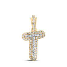  10k Yellow Gold Womens Round Diamond T Initial Letter Pendant 1/8 Cttw