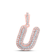  10k Rose Gold Womens Round Diamond U Initial Letter Pendant 1/5 Cttw