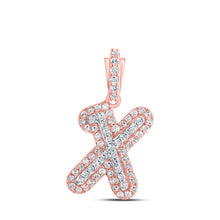  10k Rose Gold Womens Round Diamond X Initial Letter Pendant 1/5 Cttw