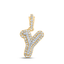 10k Yellow Gold Womens Round Diamond Y Initial Letter Pendant 1/6 Cttw