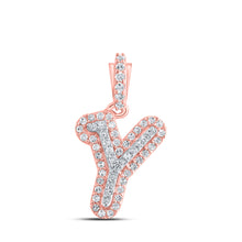  10k Rose Gold Womens Round Diamond Y Initial Letter Pendant 1/6 Cttw