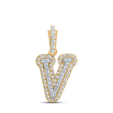  10k Yellow Gold Womens Round Diamond V Initial Letter Pendant 1/5 Cttw
