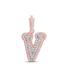  10k Rose Gold Womens Round Diamond V Initial Letter Pendant 1/5 Cttw