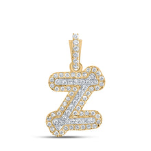  10k Yellow Gold Womens Round Diamond Z Initial Letter Pendant 1/5 Cttw
