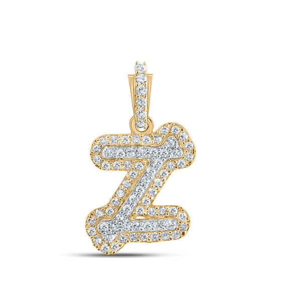 10k Yellow Gold Womens Round Diamond Z Initial Letter Pendant 1/5 Cttw