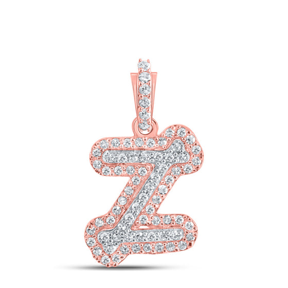 10k Rose Gold Womens Round Diamond Z Initial Letter Pendant 1/5 Cttw